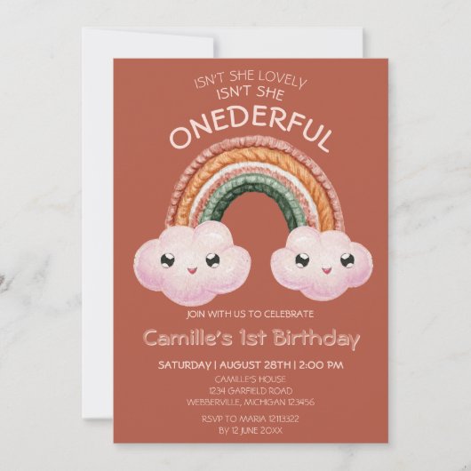 ボホテラコッタレインボーブルーズ1st誕生日 招待状 (正面)