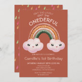 ボホテラコッタレインボーブルーズ1st誕生日 招待状 (正面/裏面)