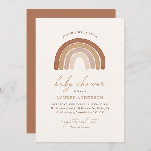 ボホテラコッタレインボーベビーシャワー 招待状 (正面/裏面)