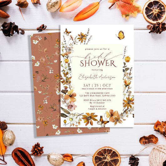 ボホテラコッタワイルドフラワーズフレームブライダルシャワー 招待状
