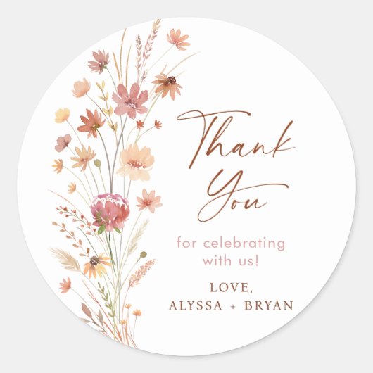 ボホテラコッタワイルドフラワーベビーシャワー ラウンドシール (正面)