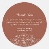 ボホテラコッタワイルドフラワー結婚の感謝の気持ち ラウンドシール (正面)