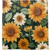 ボホテラコッタヴィンテージひまわり模様 シャワーカーテン (正面)