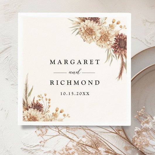 ボホテラコッタヴィンテージ結婚フローラ スタンダードカクテルナプキン