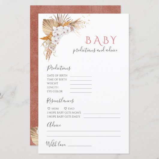 ボホテラコッタ予測とアドバイスベビーシャワー (正面/裏面)