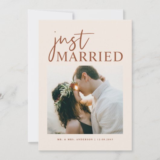 ボホテラコッタ手書きたった今結婚しました写真 案内状 (正面)