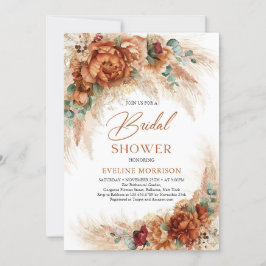 ボホテラコッタ焼きオレンジ色の花ユーカリ 招待状