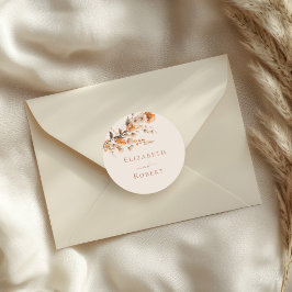 ボホテラコッタ焼きオレンジ色の野結婚花の ラウンドシール