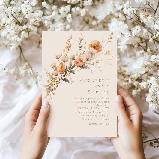 ボホテラコッタ焼きオレンジ色の野結婚花の 招待状