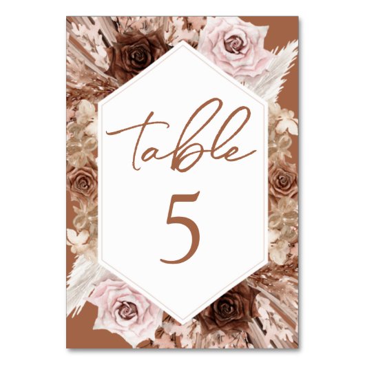 ボホテラコッタ秋の結婚式テーブル番号 テーブルナンバー (正面)