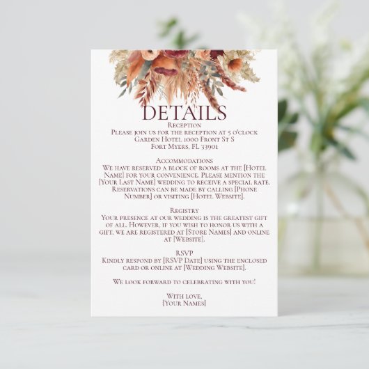 ボホテラコッタ秋花模様パンパスグラス詳細 エンクロージャーカード (スタンド正面)