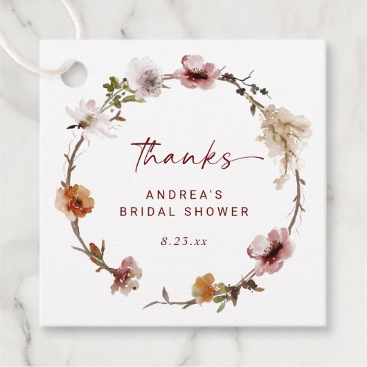 ボホテラコッタ結婚フローラまたはブライダルシャワー フェイバータグ (正面)