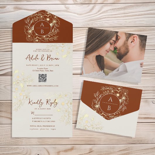 ボホテラコッタ結婚フローラ オールインワン招待状