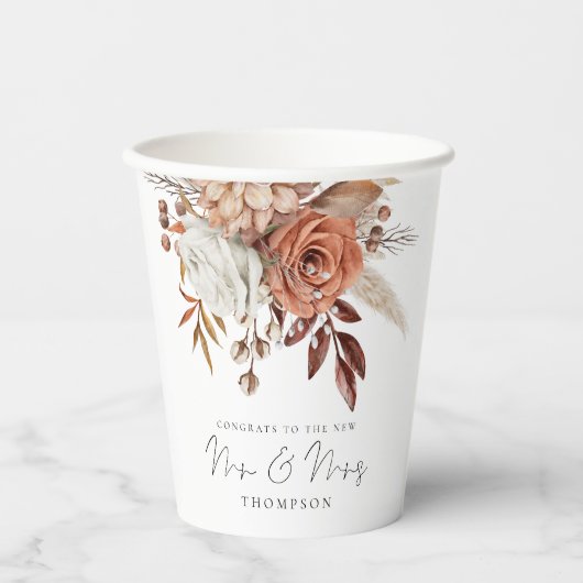 ボホテラコッタ花模様おめでとうミセス結婚ズ 紙コップ (正面)