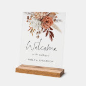 ボホテラコッタ花模様へようこそ結婚の アクリルサイン (傾斜)