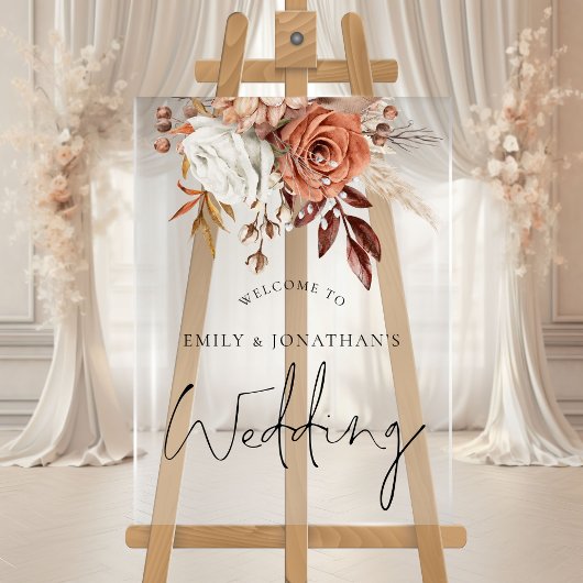 ボホテラコッタ花模様オータムウェルカム結婚ズ アクリルサイン