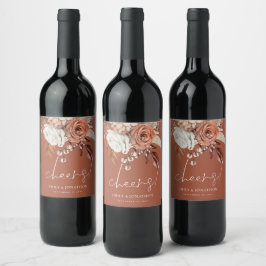 ボホテラコッタ花模様応援名ブラウン結婚ズ ワインラベル