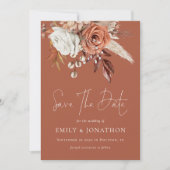 ボホテラコッタ花模様QRコード結婚の錆 セーブザデート (正面)