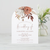 ボホテラコッタ花模様QRコード結婚ズアーチ 招待状 (スタンド正面)