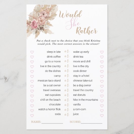 ボホテーマブライダルシャワー彼女はむしろゲーム (正面)