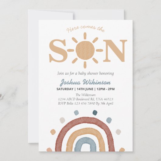 ボホテーマ来ここの息子の赤ちゃんシャワー 招待状 (正面)