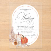 ボホテ素朴ラコッタパンパスパンプキン秋の結婚式 アクリル招待状 (正面)