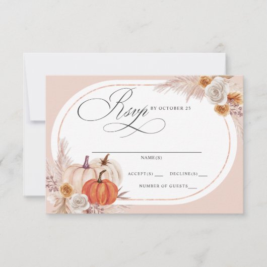 ボホテ素朴ラコッタパンパスパンプキン秋の結婚式 出欠カード (正面)