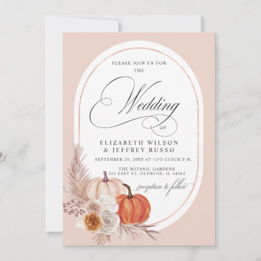 ボホテ素朴ラコッタパンパスパンプキン秋の結婚式 招待状 (正面)