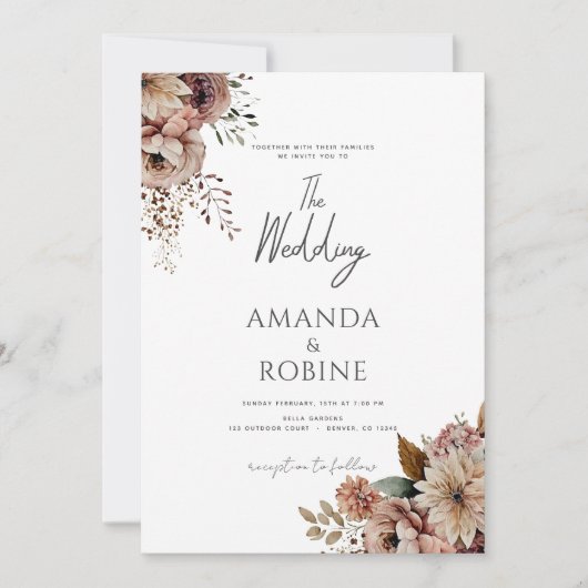 ボホテ素朴ラコッタフローラ結婚式招待状 招待状 (正面)