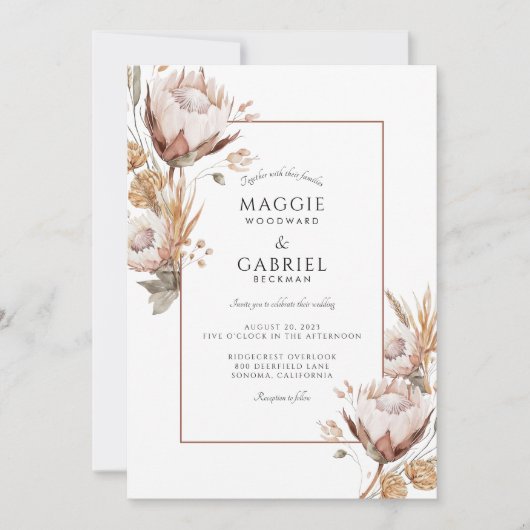 ボホテ素朴ラコッタワイルドフラワー結婚ズ 招待状 (正面)