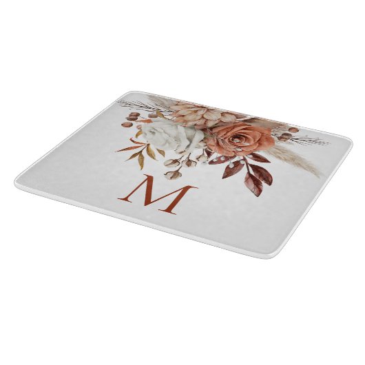 ボホテ素朴ラコッタ花模様モノグラムイニシャル カッティングボード (角)