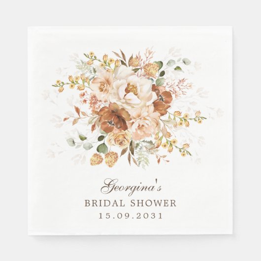 ボホテ自然ラコッタバーンオレンジフローラガーデン スタンダードランチョンナプキン (正面)