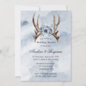 ボホディアアントラーブルーフローラ結婚のカップルのシャワー 招待状 (正面)