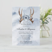 ボホディアアントラーブルーフローラ結婚のカップルのシャワー 招待状 (スタンド正面)
