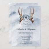 ボホディアアントラーブルーフローラ結婚のカップルのシャワー 招待状 (正面/裏面)