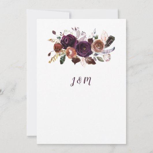 ボホディアスカルダークパープルフローラブーケ結婚ス 招待状 (裏面)