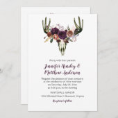 ボホディアスカルダークパープルフローラブーケ結婚ス 招待状 (正面/裏面)