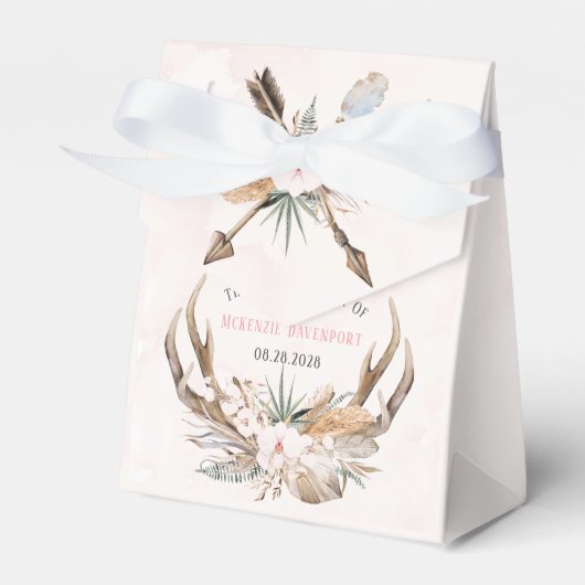 ボホディア〔雄ジカの〕枝角と花模様ブライダルシャワー フェイバーボックス (正面サイド)