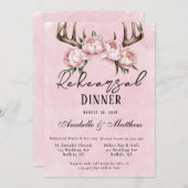 ボホディア〔雄ジカの〕枝角ピンクペオニーリハーサルディナー 招待状 (正面/裏面)