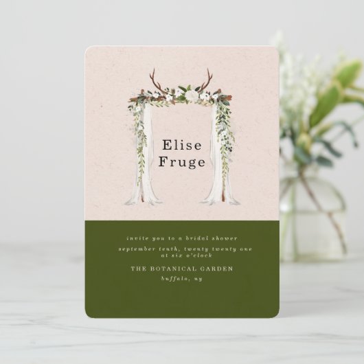 ボホディア〔雄ジカの〕枝角ホワイトキャノピーブライダルシャワー 招待状 (スタンド正面)