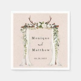 ボホディア〔雄ジカの〕枝角ホワイトキャノピー素朴ズ結婚 スタンダードカクテルナプキン