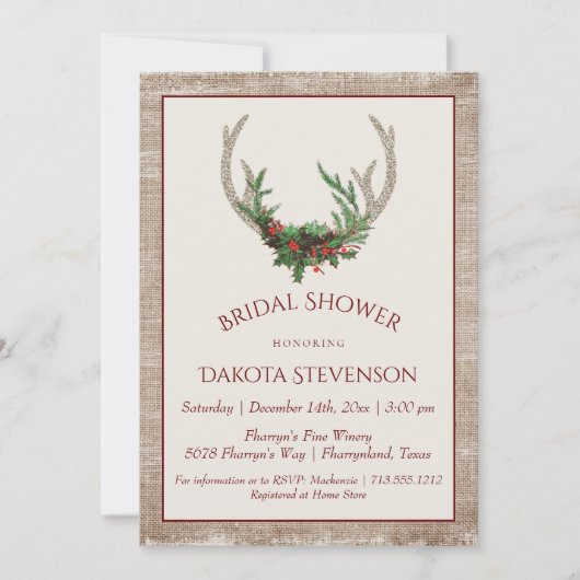 ボホディア〔雄ジカの〕枝角 |クリスマス素朴ブライダルシャワー 招待状 (正面)