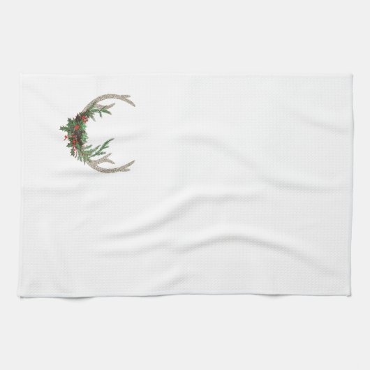 ボホディア〔雄ジカの〕枝角 |赤素朴のクリスマスフローラ キッチンタオル (横)