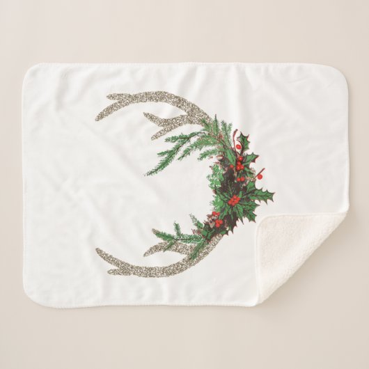 ボホディア〔雄ジカの〕枝角 |赤素朴のクリスマスフローラ シェルパブランケット (正面(横))