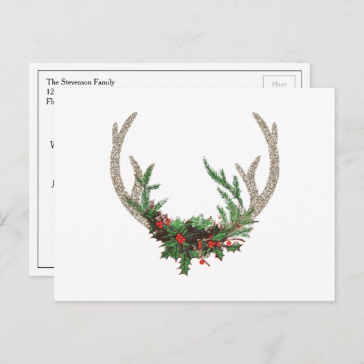 ボホディア〔雄ジカの〕枝角 |赤素朴のクリスマスフローラ シーズンポストカード (正面/裏面)