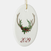 ボホディア〔雄ジカの〕枝角 |赤素朴のクリスマスフローラ セラミックオーナメント (右)