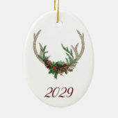 ボホディア〔雄ジカの〕枝角 |赤素朴のクリスマスフローラ セラミックオーナメント (裏面)