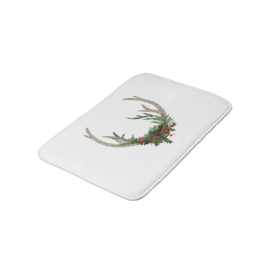 ボホディア〔雄ジカの〕枝角 |赤素朴のクリスマスフローラ バスマット (アングル)