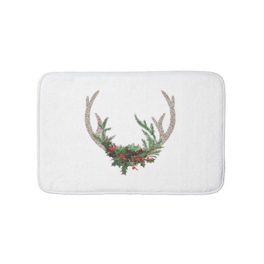 ボホディア〔雄ジカの〕枝角 |赤素朴のクリスマスフローラ バスマット (正面)