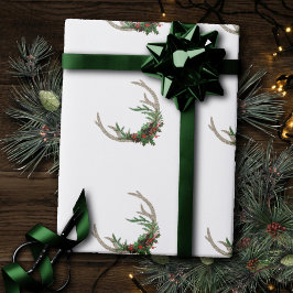 ボホディア〔雄ジカの〕枝角 |赤素朴のクリスマスフローラ ラッピングペーパー